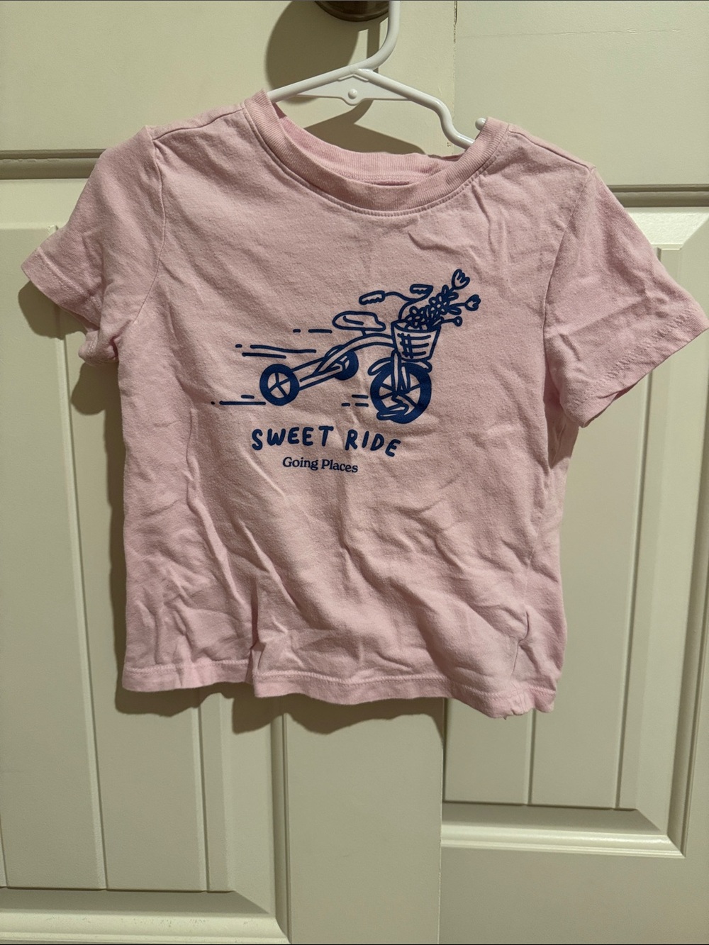 Old Navy Pink Short Sleeve Tee with Navy Tricycle Graphic